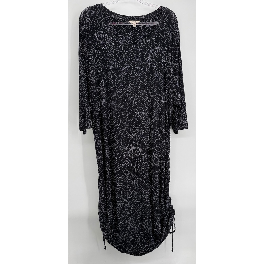 Terra & Sky Womens Plus Black White Abstract Ruched Midi Dress‎ 3/4 Sleeve Sz 4X